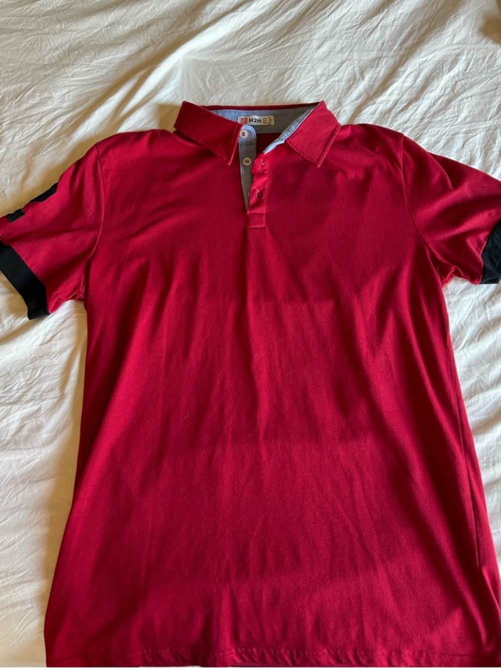 Men's Red Polo Shirt with Contrast Sleeve Trim